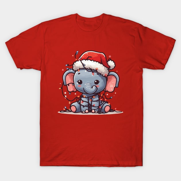 Christmas Elephant with Santa Hat T-Shirt by Heartsake